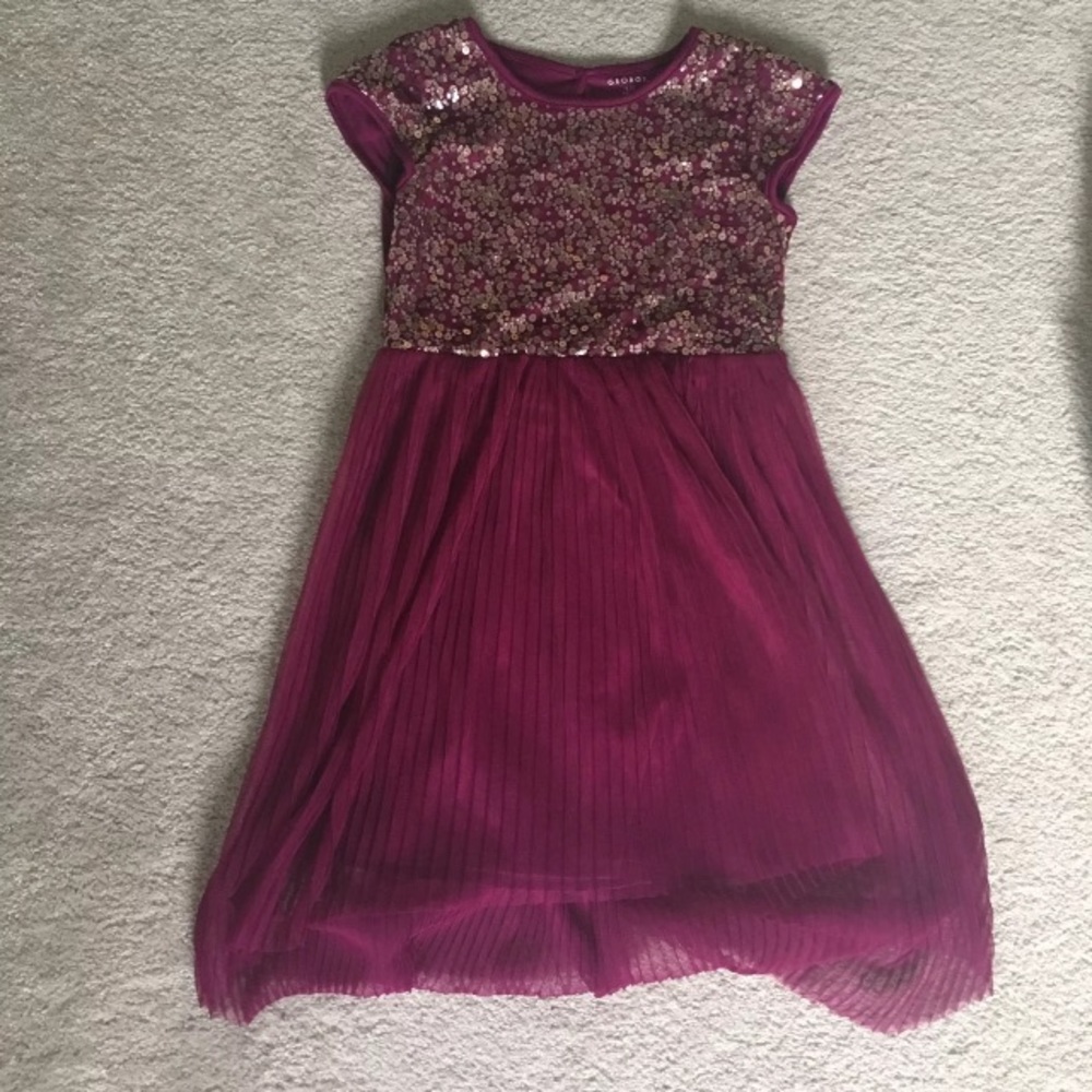 Girls maroon/ violet dress with bronze sequins
